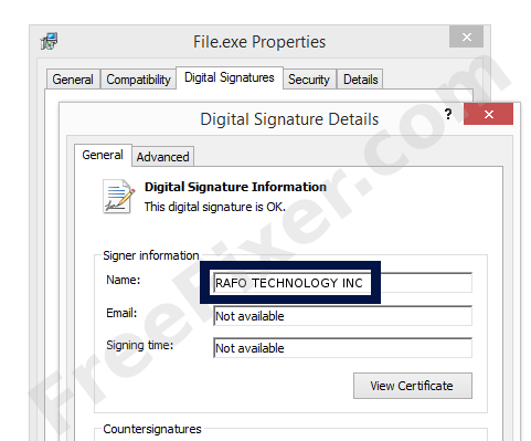 Screenshot of the RAFO TECHNOLOGY INC certificate
